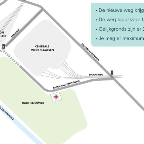 Plattegrond van het gebied waardoor de Arsenaalverbinding zal lopen